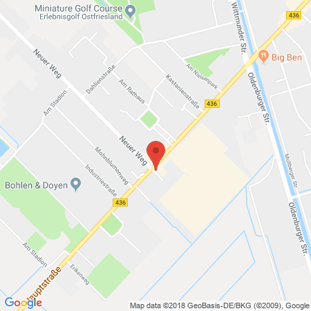 Position der Autogas-Tankstelle: Aral Tankstelle in 26639, Wiesmoor