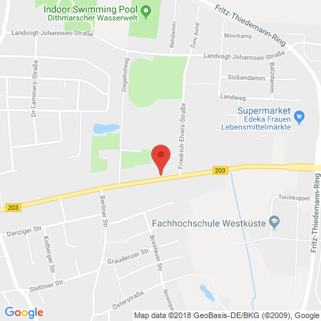 Position der Autogas-Tankstelle: Classic Tankstelle Heide in 25746, Heide