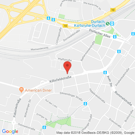 Position der Autogas-Tankstelle: JET Tankstelle in 76227, Karlsruhe