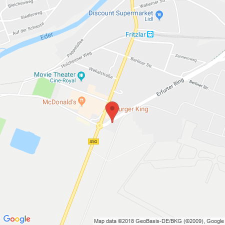 Position der Autogas-Tankstelle: Fritzlar, Erfurter Ring 2 in 34560, Fritzlar