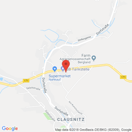 Position der Autogas-Tankstelle: Clausnitz, Hauptstraße 13 A/b 171 in 09623, Clausnitz