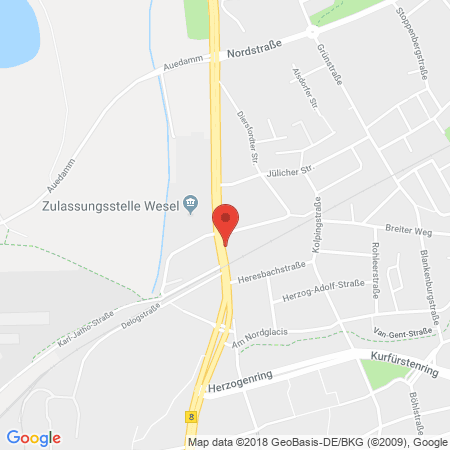 Position der Autogas-Tankstelle: Aral Tankstelle in 46483, Wesel
