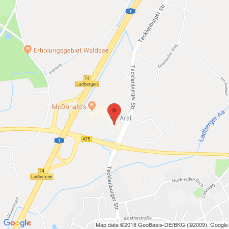 Position der Autogas-Tankstelle: Aral Tankstelle in 49549, Ladbergen