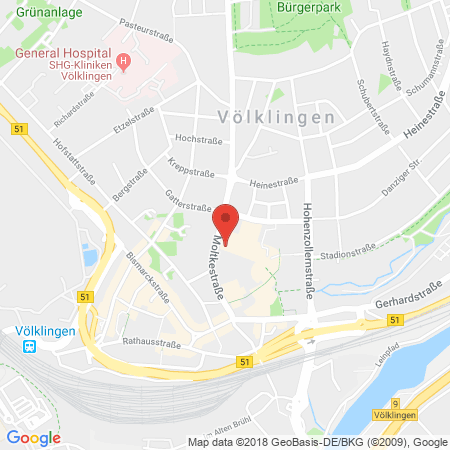 Position der Autogas-Tankstelle: Esso Tankstelle in 66333, Voelklingen