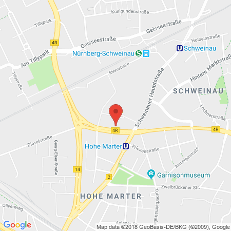 Position der Autogas-Tankstelle: JET Tankstelle in 90439, Nuernberg