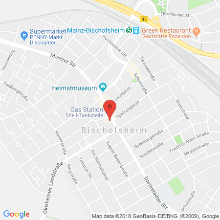 Position der Autogas-Tankstelle: Shell Tankstelle in 65474, Bischofsheim