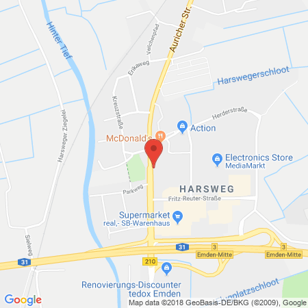Position der Autogas-Tankstelle: Aral Tankstelle in 26721, Emden