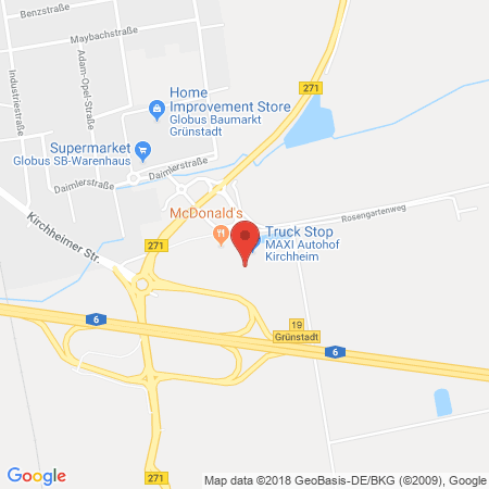 Position der Autogas-Tankstelle: Total Autohof Kirchheim in 67281, Kirchheim