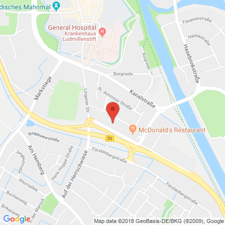 Position der Autogas-Tankstelle: Tankstelle Hillmann in 49716, Meppen