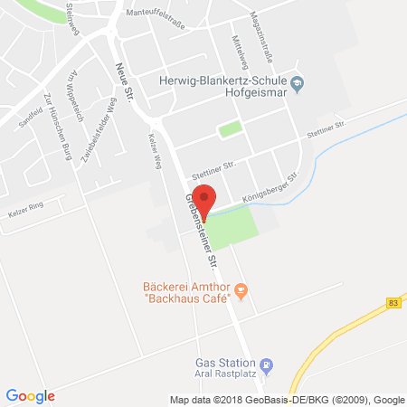 Position der Autogas-Tankstelle: Aral Tankstelle in 34369, Hofgeismar