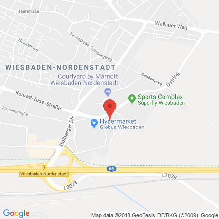 Position der Autogas-Tankstelle: Supermarkt-tankstelle Wiesbaden Ostring 2 in 65205, Wiesbaden
