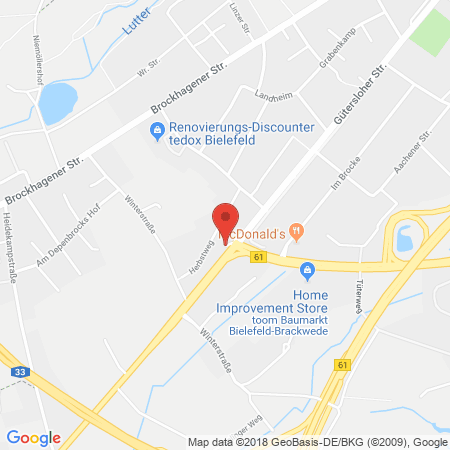 Position der Autogas-Tankstelle: Aral Tankstelle in 33649, Bielefeld