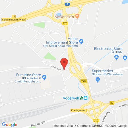Position der Autogas-Tankstelle: Esso Tankstelle in 67663, Kaiserslautern