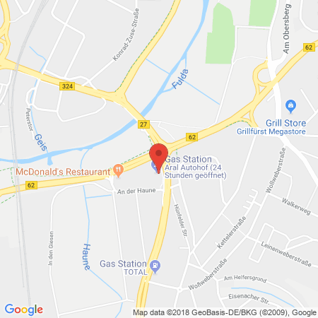 Position der Autogas-Tankstelle: Aral Tankstelle in 36251, Bad Hersfeld