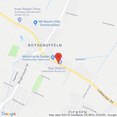 Position der Autogas-Tankstelle: Route 65 in 32479, Hille-rothenuffeln