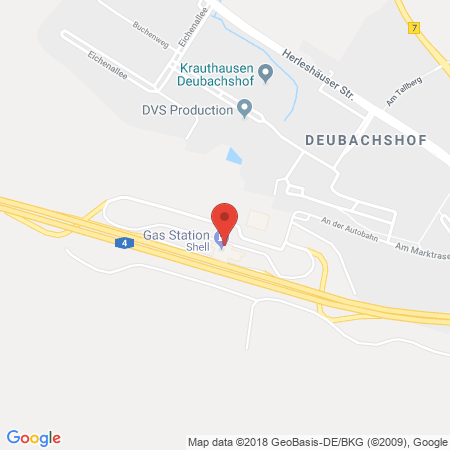 Position der Autogas-Tankstelle: Shell Tankstelle in 99819, Krauthausen Suedseite