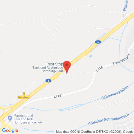 Position der Autogas-Tankstelle: Esso Tankstelle in 66424, Homburg