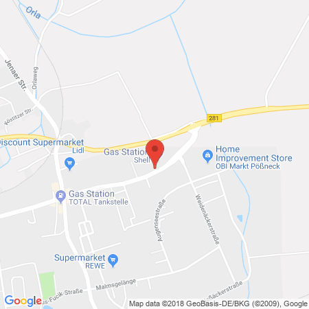 Position der Autogas-Tankstelle: Shell Tankstelle in 07381, Poessneck