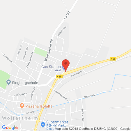 Position der Autogas-Tankstelle: Aral Tankstelle in 61200, Wölfersheim