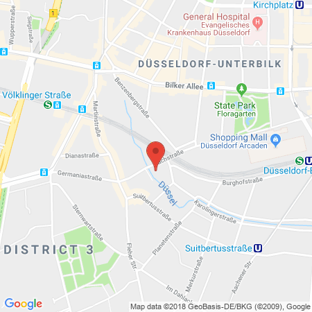 Position der Autogas-Tankstelle: Esso Tankstelle in 40223, Duesseldorf