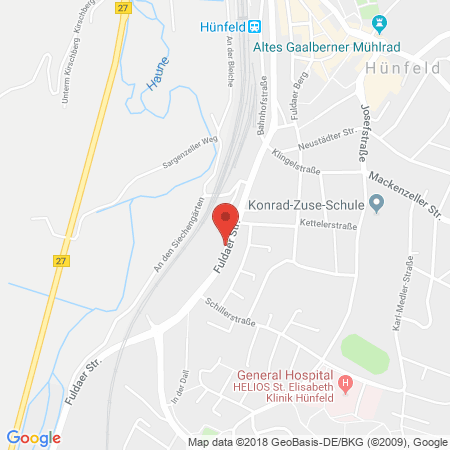 Position der Autogas-Tankstelle: Aral Tankstelle in 36088, Hünfeld