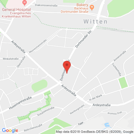 Position der Autogas-Tankstelle: Witten, Dortmunder Str. 16 in 58455, Witten