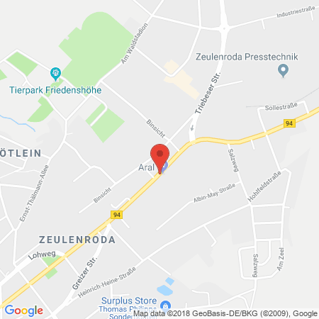 Position der Autogas-Tankstelle: Aral Tankstelle in 07937, Zeulenroda