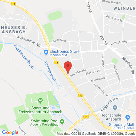 Position der Autogas-Tankstelle: JET Tankstelle in 91522, Ansbach