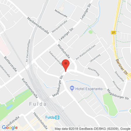 Position der Autogas-Tankstelle: Aral Tankstelle in 36037, Fulda