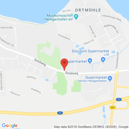 Position der Autogas-Tankstelle: AVIA Tankstelle in 23774, Heiligenhafen