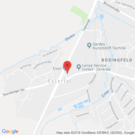 Position der Autogas-Tankstelle: Esso Tankstelle in 32695, Extertal