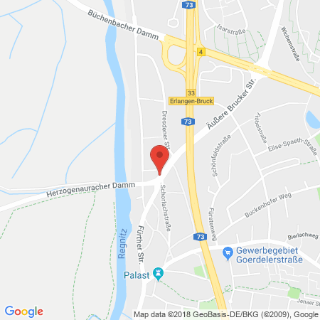 Position der Autogas-Tankstelle: Aral Tankstelle in 91058, Erlangen