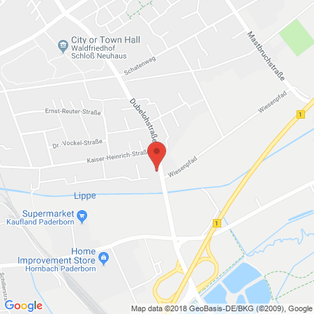 Position der Autogas-Tankstelle: Aral Tankstelle in 33104, Paderborn