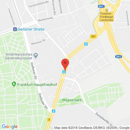 Position der Autogas-Tankstelle: Aral Tankstelle in 60389, Frankfurt
