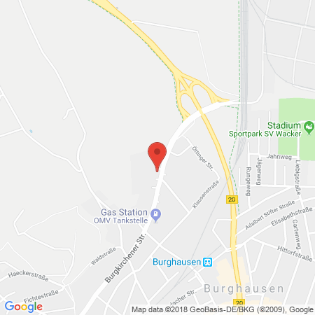 Position der Autogas-Tankstelle: OMV Tankstelle in 84489, Burghausen