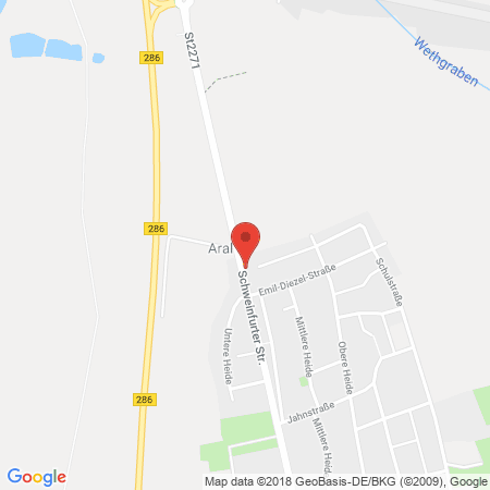 Position der Autogas-Tankstelle: Aral Tankstelle in 97525, Schwebheim