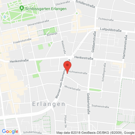 Position der Autogas-Tankstelle: OMV Tankstelle in 91052, Erlangen