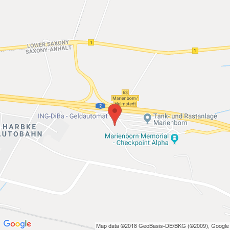 Position der Autogas-Tankstelle: Esso Tankstelle in 39365, Marienborn