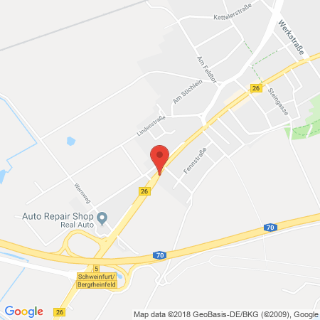 Position der Autogas-Tankstelle: OMV Tankstelle in 97424, Schweinfurt