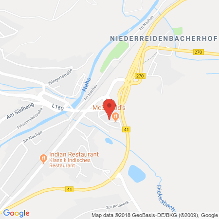 Position der Autogas-Tankstelle: Aral Tankstelle in 55743, Idar-oberstein