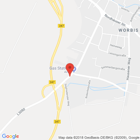 Position der Autogas-Tankstelle: Aral Tankstelle in 37339, Worbis