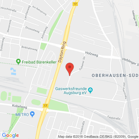 Position der Autogas-Tankstelle: Baywa Tankstelle Augsburg Oberhausen in 86156, Augsburg/oberhausen