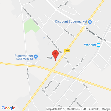 Position der Autogas-Tankstelle: Aral Tankstelle in 16348, Wandlitz