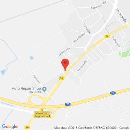Position der Autogas-Tankstelle: Aral Tankstelle in 97424, Schweinfurt