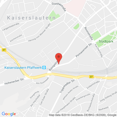 Position der Autogas-Tankstelle: T Kaiserslautern in 67655, Kaiserslautern