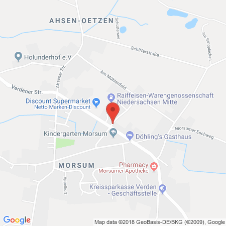 Position der Autogas-Tankstelle: Raiffeisen-warengenossenschaft Niedersachsen Mitte Eg in 27321, Morsum