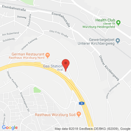 Position der Autogas-Tankstelle: Aral Tankstelle, Bat Würzburg Nord in 97084, Würzburg