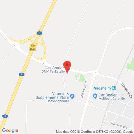 Position der Autogas-Tankstelle: OMV Tankstelle in 77975, Ringsheim