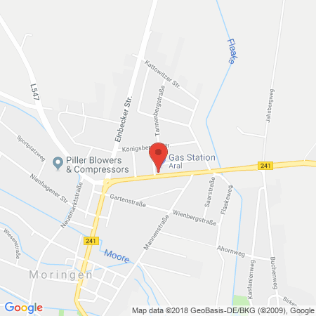 Position der Autogas-Tankstelle: Aral Tankstelle in 37186, Moringen