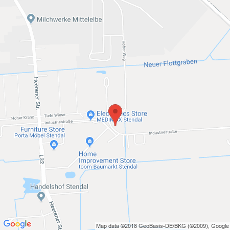 Position der Autogas-Tankstelle: Supermarkt-tankstelle Stendal Industriestr. 16 in 39576, Stendal